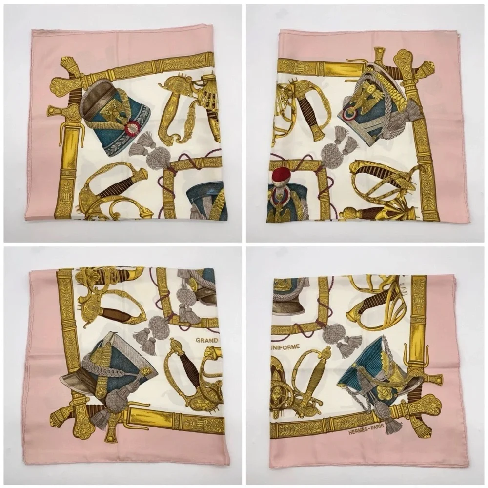HERMES Vintage Rare Collectors Carre 90 “Grand Uniforme” 100% Silk Pink Scarf - Picture 14 of 15